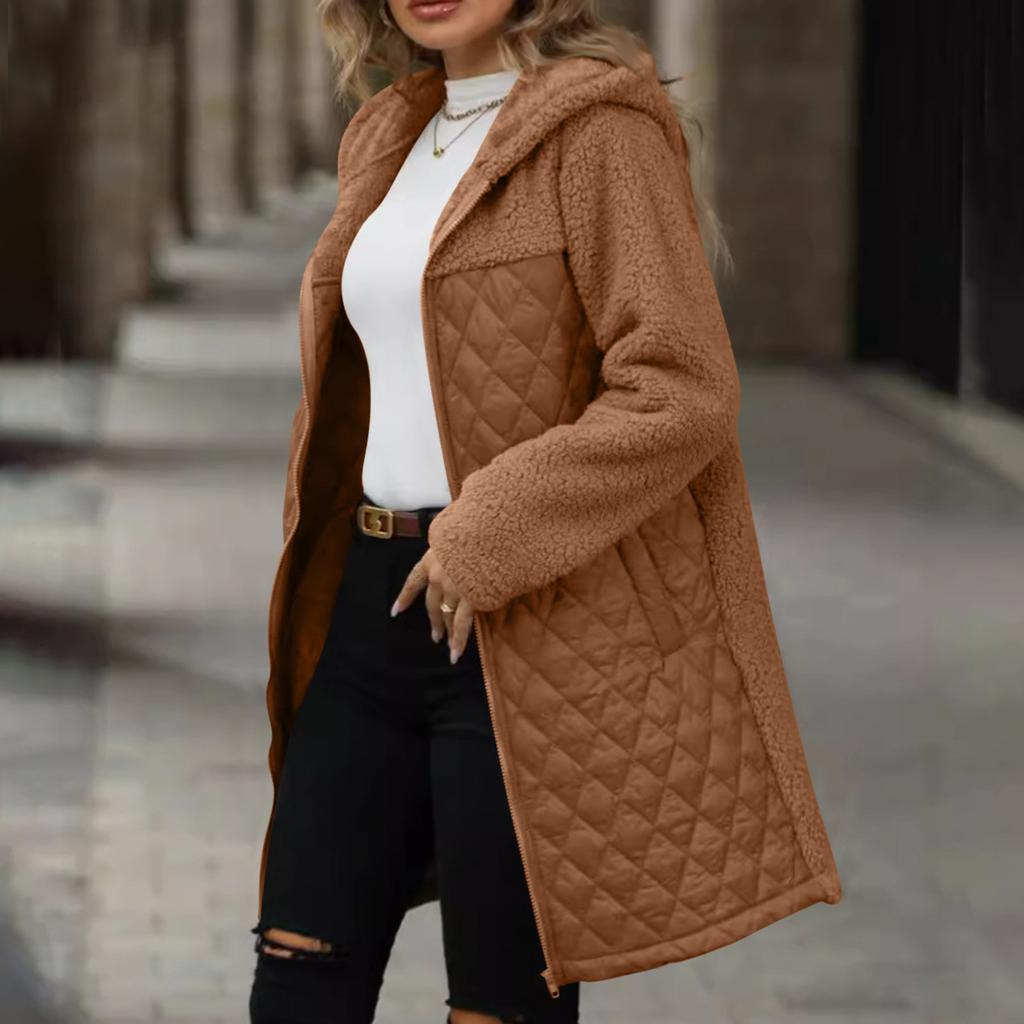 Женское осенне-зимнее свободное плюшевое пальто с капюшоном на молнии