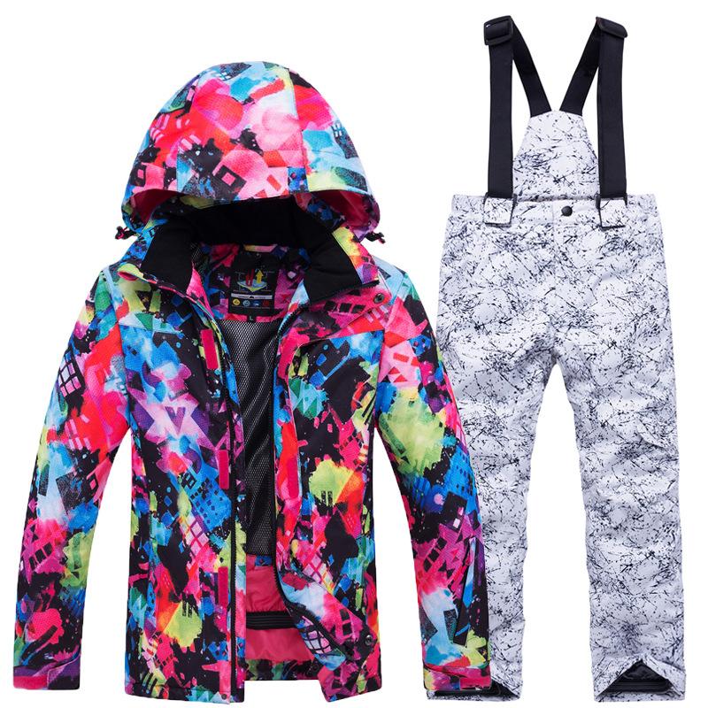 Boy's Girl Camouflage Ski Set Windproof Warm Waterproof Outdoor Thickened Single Board Ski Jacket Pants