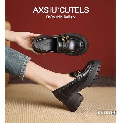 Туфли на платформе с круглым носком женские черные в студенческом стиле маленькие кожаные туфли с внутренней высотой подъема британские маленькие женские туфли 33