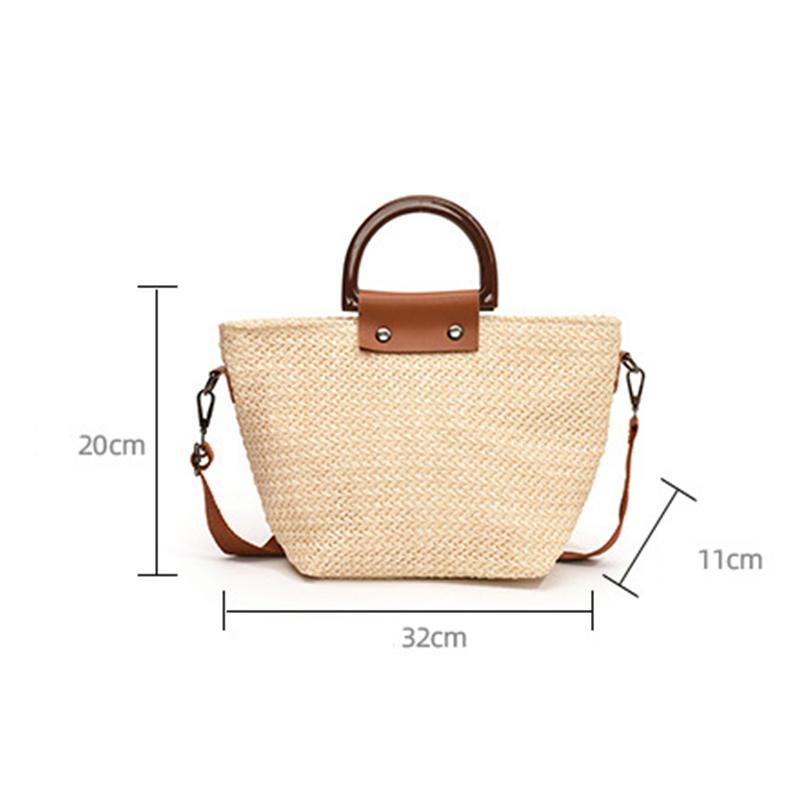Летняя женская сумка через плечо с деревянной ручкой, плетеная соломенная сумка, бохо, повседневная женская пляжная мода, сумки через плечо