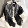 Simple Striped Shawl Soft Satin Square Scarf Elegant Bandana Imitation Silk Head Wrap Classic Sunscreen Travel Beach Towel