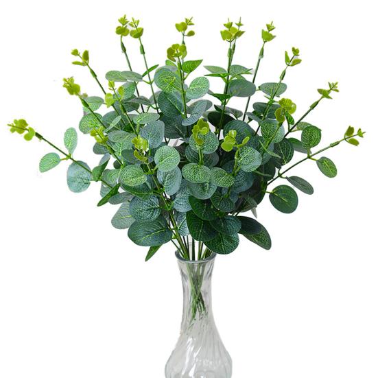 10 шт., искусственные листья эвкалипта, ветка со стеблем, реалистичные многоразовые искусственные зеленые растения, зелень, домашний стол, центральное украшение, реквизит для фото