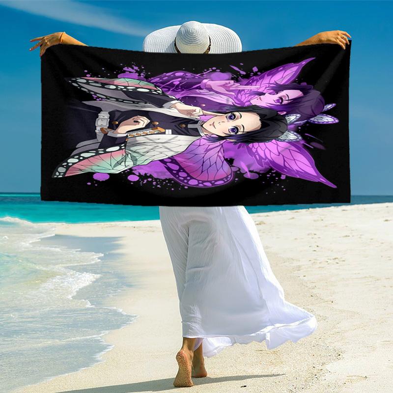 Japanese artist Koyoharu Gotouge's Demon Slayer beach towel, outdoor camping vacation swimming beach towel, outdoor absorbent bath towel blanket K1