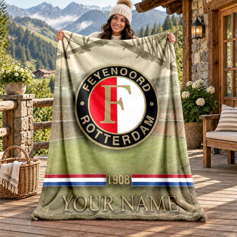 Feyenoord Rotterdam Custom Name Flannel Blanket Personalized Soft Warm Plush Throw Blanket Customized Gift for Family Friends