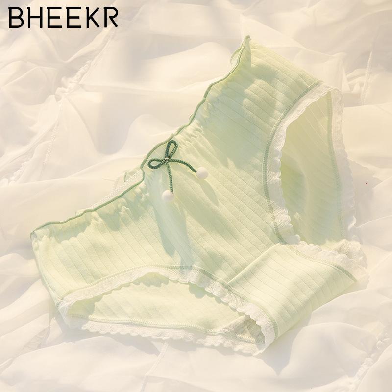 5pcs/set Hairball Bow Simple Girl Cotton Crotch Panties Female Mid-waist Sweet Student Briefs