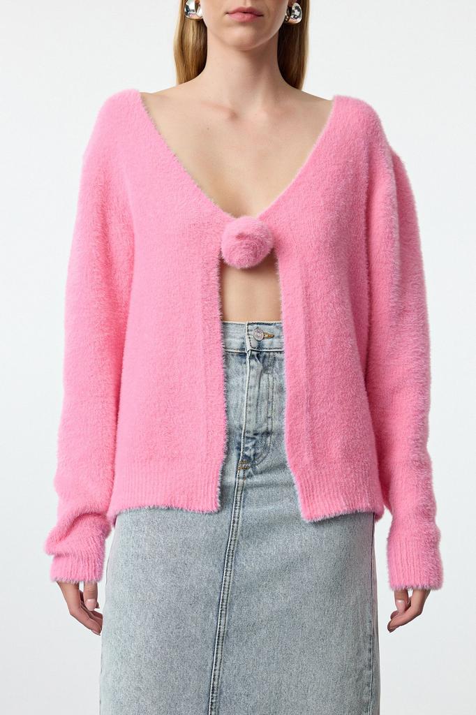 Женский модный стильный кардиган с розовым трикотажным кардиганом с перьями розы