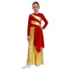 Girls Praise Dance Bodysuit Metallic Color Block Design Patchwork Irregular Drape Wide Leg Jumpsuit