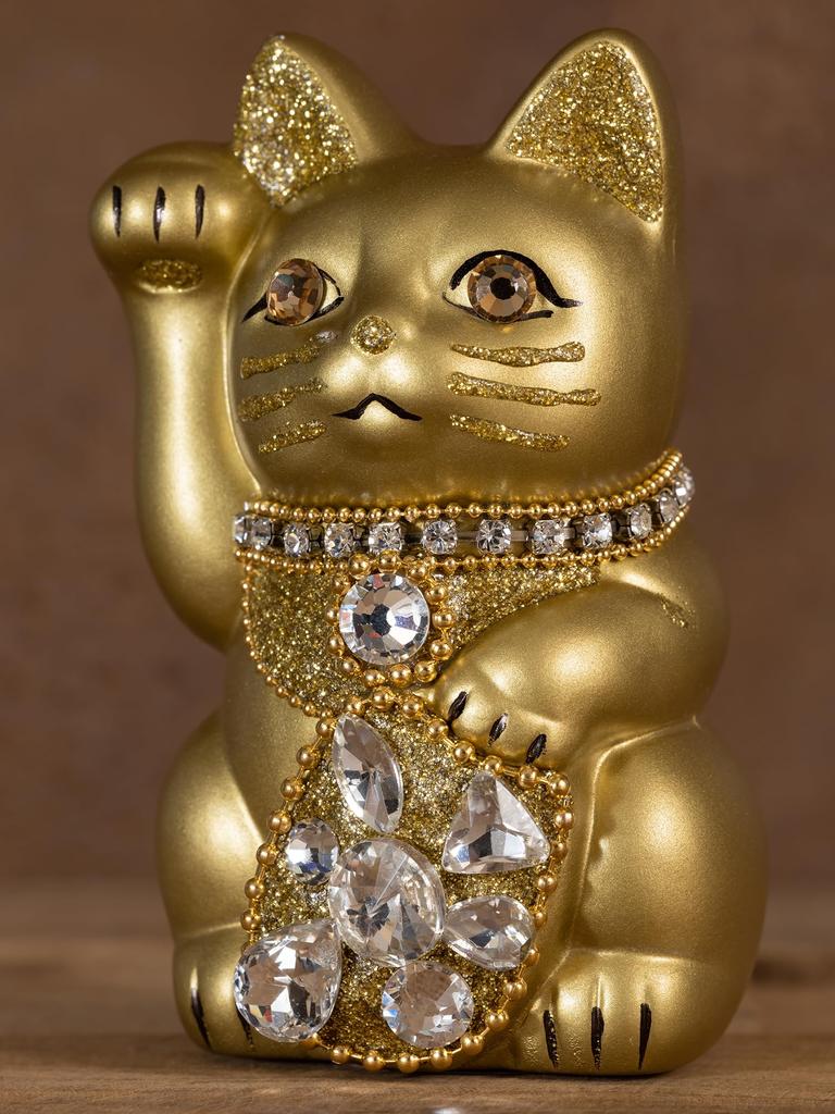 Ювелирные изделия Lucky Cat Кошка-правая рука Lucky Cat Украшение Lucky Feng Shui Ящик для пожертвований Gold (S-SIZE Золотой) Поднятый/Керамика_Счастливый (jw_S