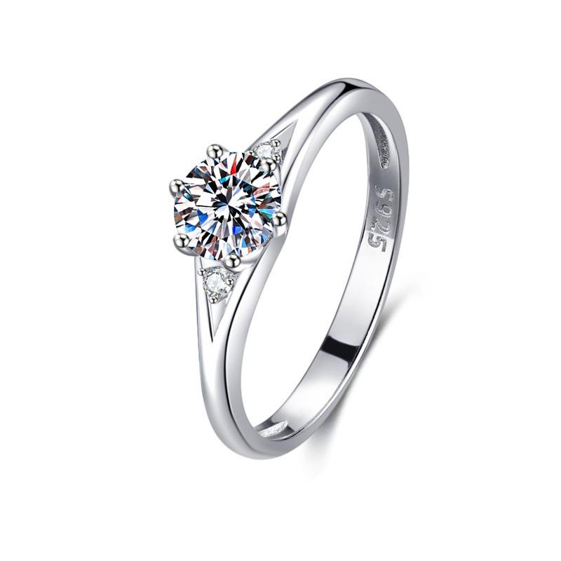 Серебряное кольцо для помолвки S925 с муассанитом 1 карат, цвет D, на шесть лапок, для женщин