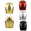 Girls Shiny Dance Crop Top Athletic Sports Shirt Tee Hip Hop Jazz Street Dance Outfit Competition Costume