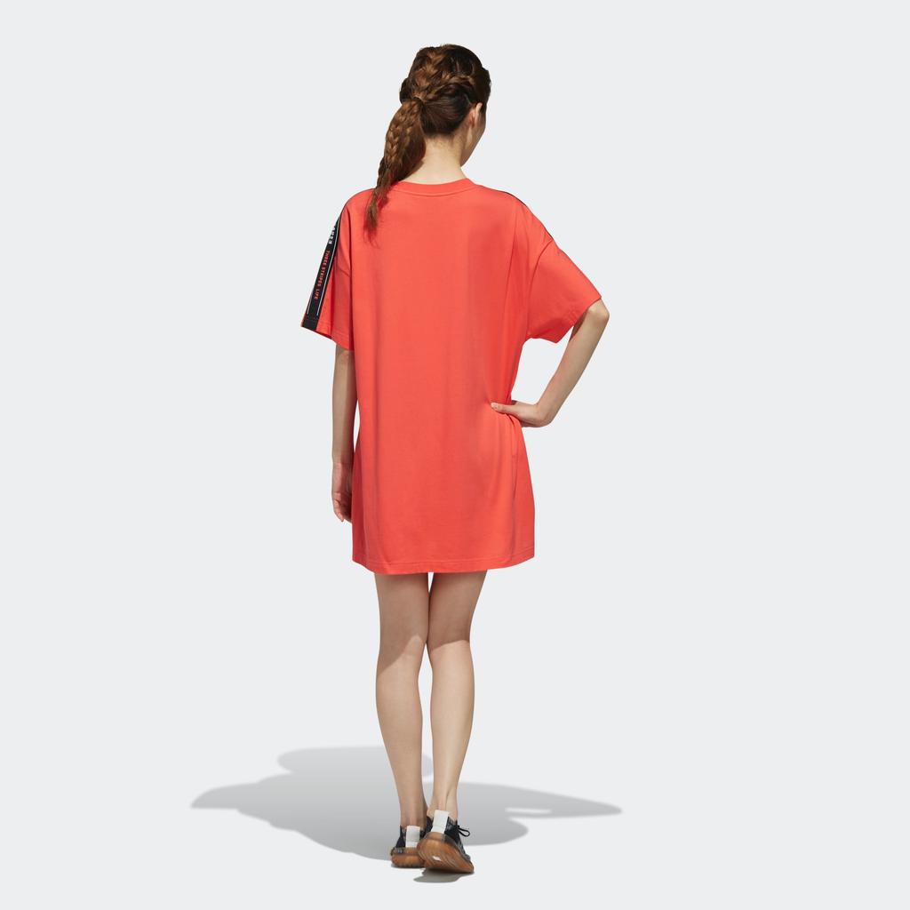 Adidas SS Dress Tape Simple Round Neck Letter Brand Logo Short Sleeve Dress Women Dresses Coral-Pink Black FJ6883
