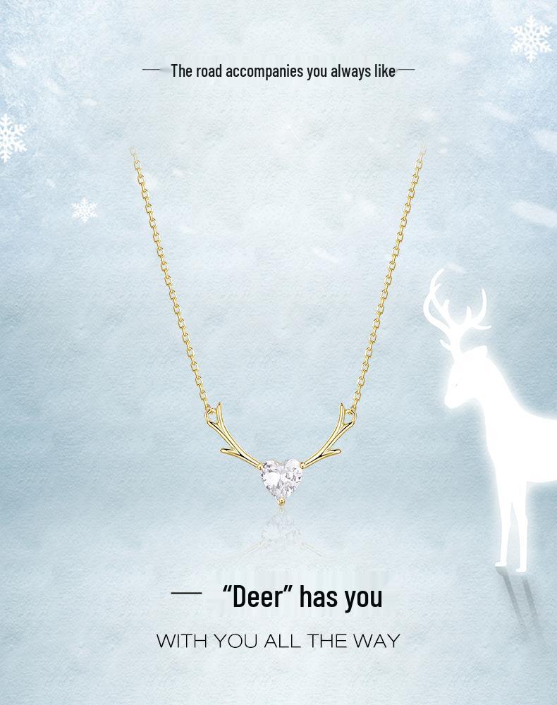 925 Silver Antler Pendant Necklace for Women - Trendy Deer Clavicle Chain, Simple and Elegant Christmas Gift