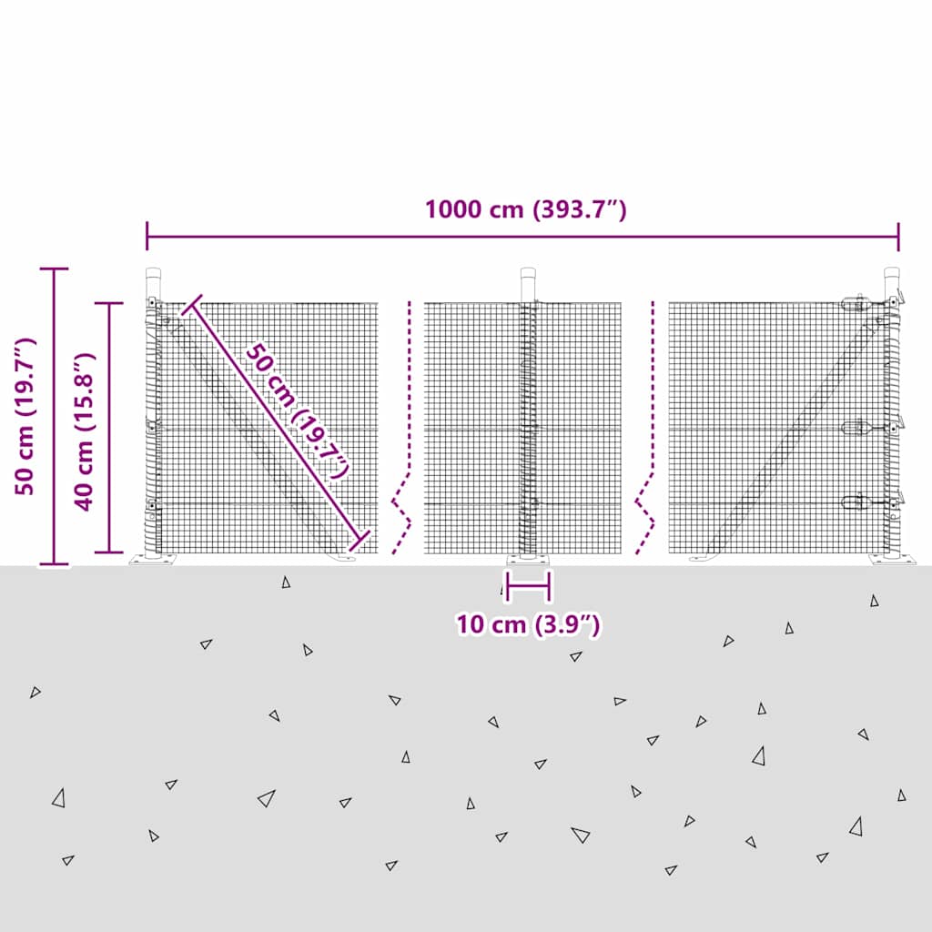 Welded Wire Fence with Concrete Foundation 10 x 0.4 m (W x H)