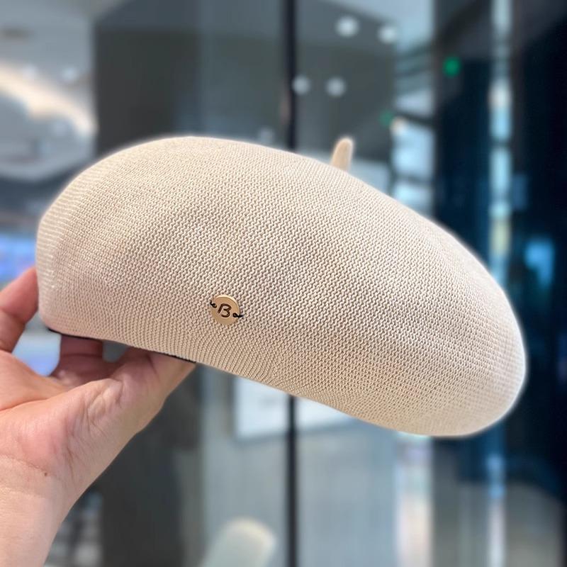 Thin Letter Badge Beret for Women Sweet Breathable Showing Off Face Small Bud Painter Hat Big Head Circumference Hat