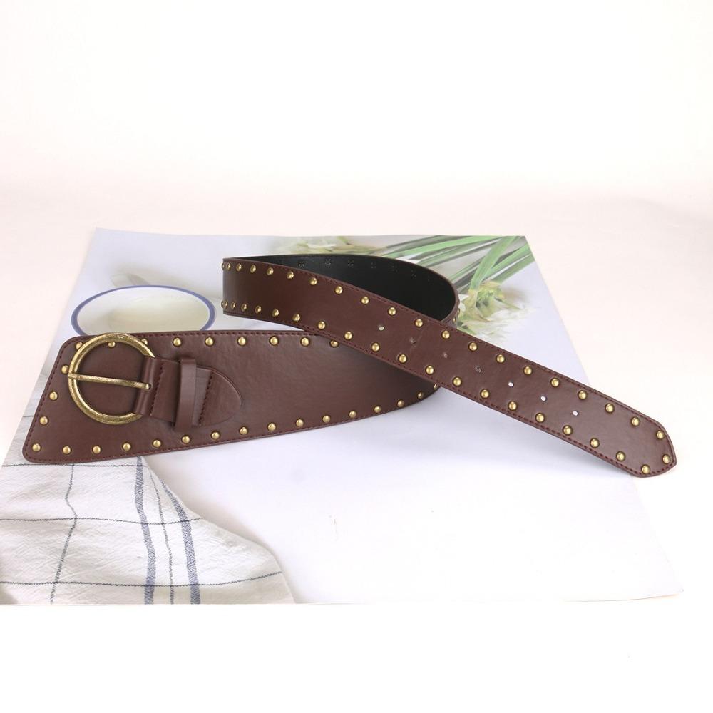 Регулируемые широкие кушаки из ПУ кожи, корсет на талию, ретро ремень с металлическими заклепками, для девушки