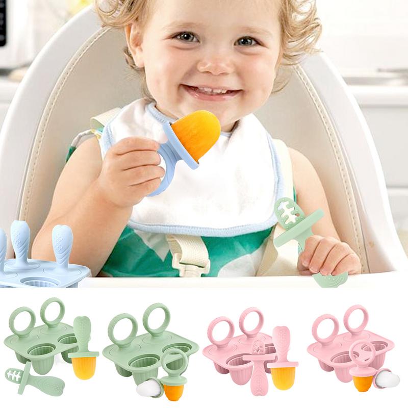Popsicle Molds 4-Cavity Popsicle Molds Silicone Non-Sticky Pacifier Shaped Ice Pop Easy Release Popsicle Mold Cream Ice Maker