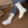 Aphixta Cross-tied Mid-Calf Woman Boots Classical Round Toe Women's Boots 3.5cm High Heels Women's Autumn Boot Shoes for Woman