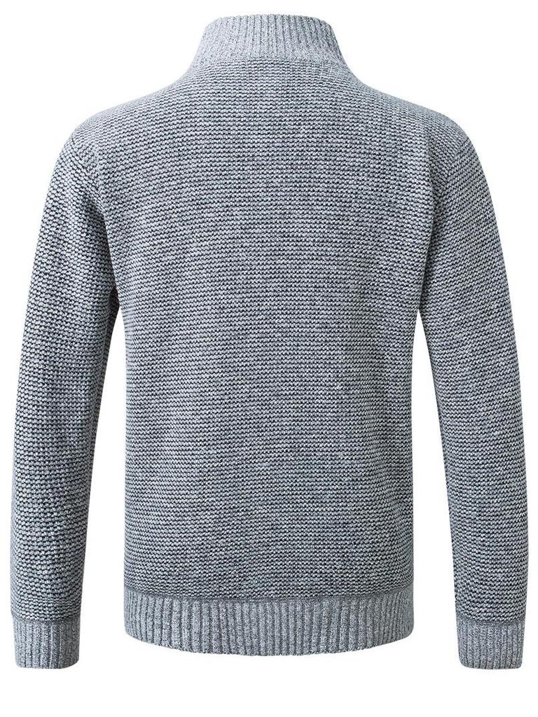 Мужской корейский стиль Утолщенный теплый вязаный свитер на молнии с воротником-стойкой