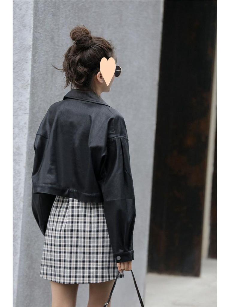 Женская ретро-кожаная мотоциклетная куртка свободного кроя - короткий стиль 2025 для весны и осени, корейская версия