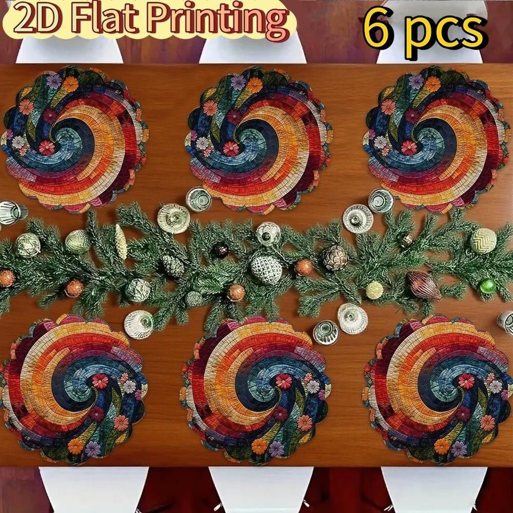 35cm Floral Print Linen Placemats 2D Printed Coaster Table Mats Bohemian Style Placemats  Kitchen