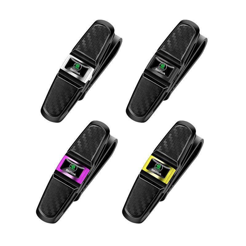 GTMZ9 Universal Car Sun Visor Glasses Fastener Clip Holder For Sunglasses Eyeglasses Ticket Card Multifunction Skoda Car Interior