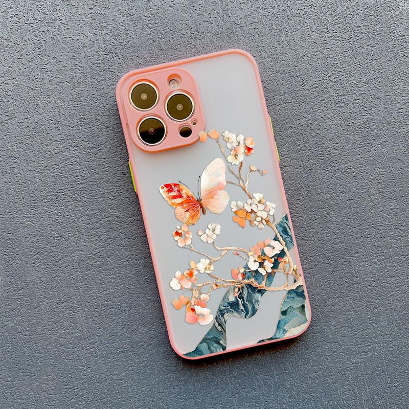 Plum Blossom Butterfly Phone Case For iPhone 16 15 14 Plus Pro Max 13 Mini 12 11 Pro Max XR XS X 7 8 SE2 Shockproof Back Covers