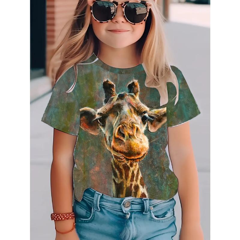 Детская футболка для девочек, летняя, с милым 3D-принтом, с круглым вырезом и короткими рукавами