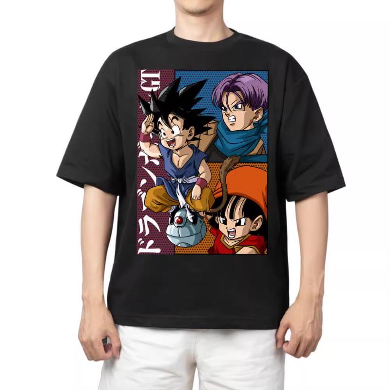 T Shirt for Mens Dragon Ball Pattern Printed Summer Retro Neckline Loose Large Size Versatile Shortsleeved Tshirt Clothes Top