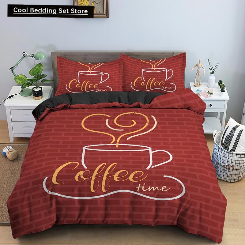 Coffee Cake King Queen Duvet Cover Lovely Afternoon Tea Drawing Bedding Set For Adult Western Drink 2/3Pcs Polyester Quilt Cover