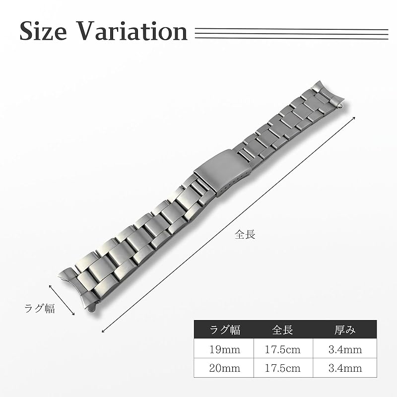 [adzu] Совместимо с Rolex из нержавеющей стали, ремешок Hair Line SS, без блеска, 19 мм, 20 мм, старая модель, Oyster Breath (матовая отделка, ширина выступа 20 мм)