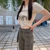 Retro Short-sleeved T-shirt for Women In Summer Irregular Design Pure Hot Girl Short Student Top