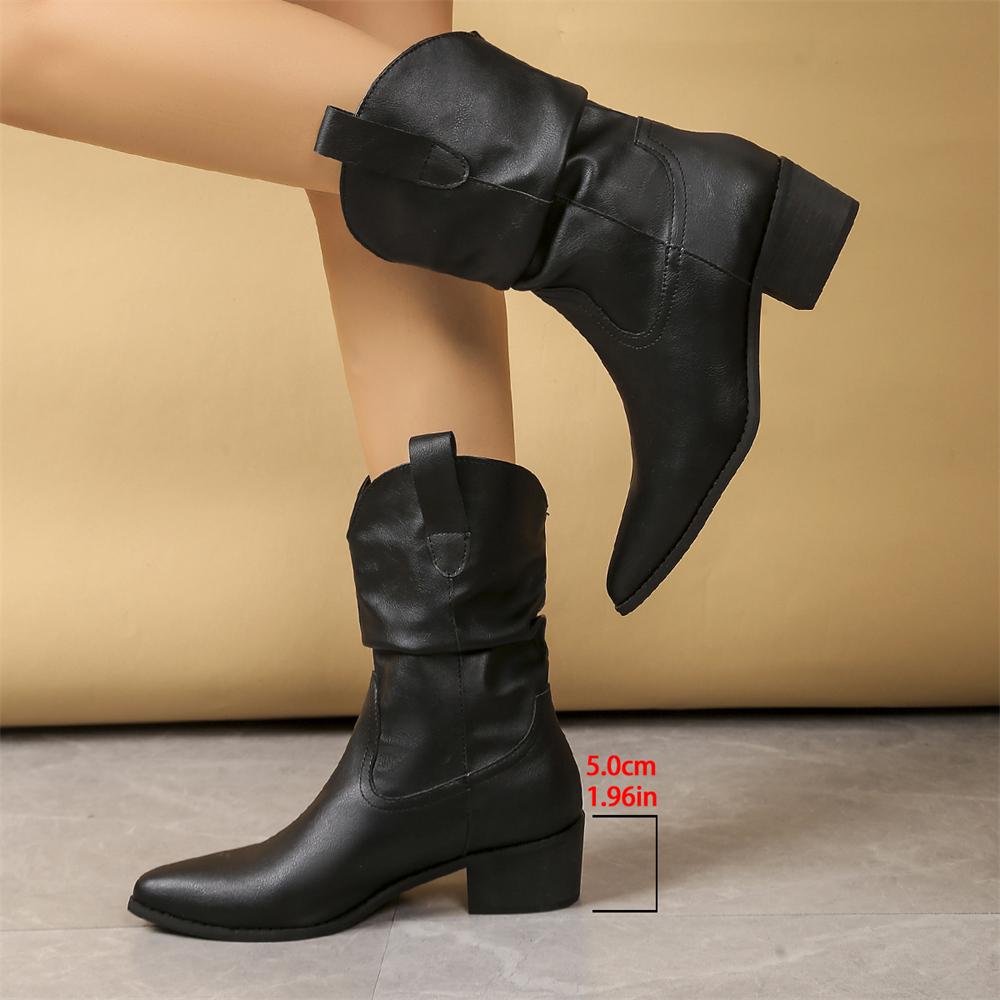 Большой размер 43 Винтажные черные ковбойские сапоги женские ретро леопардовые каблуки 5 см сапоги до середины икры обувь зимние бежевые ковбойские западные сапоги