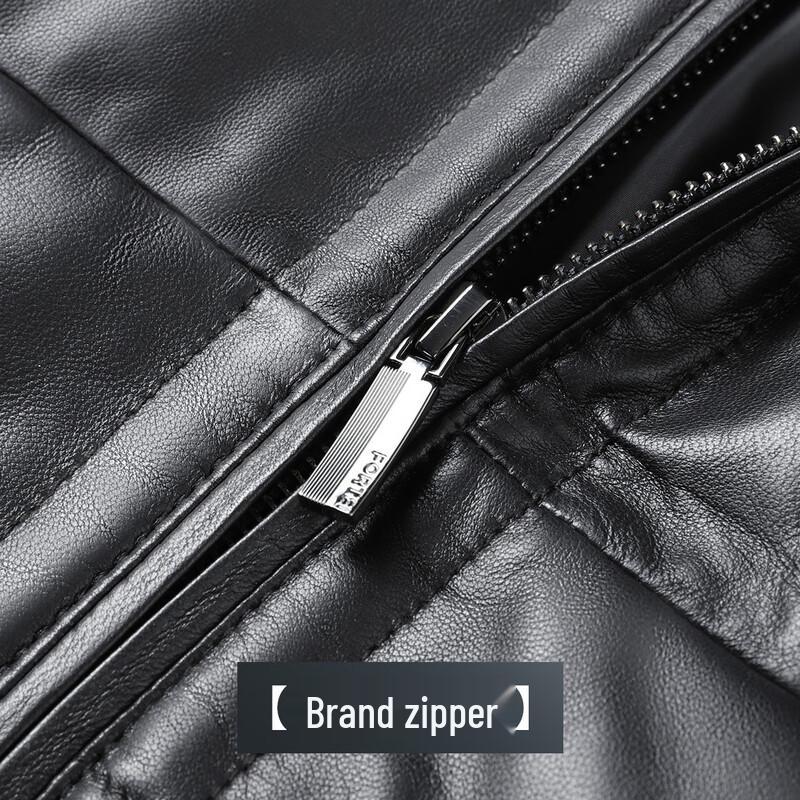 Futing Men's Sheepskin Down Leather Jacket with Lamb Wool Collar