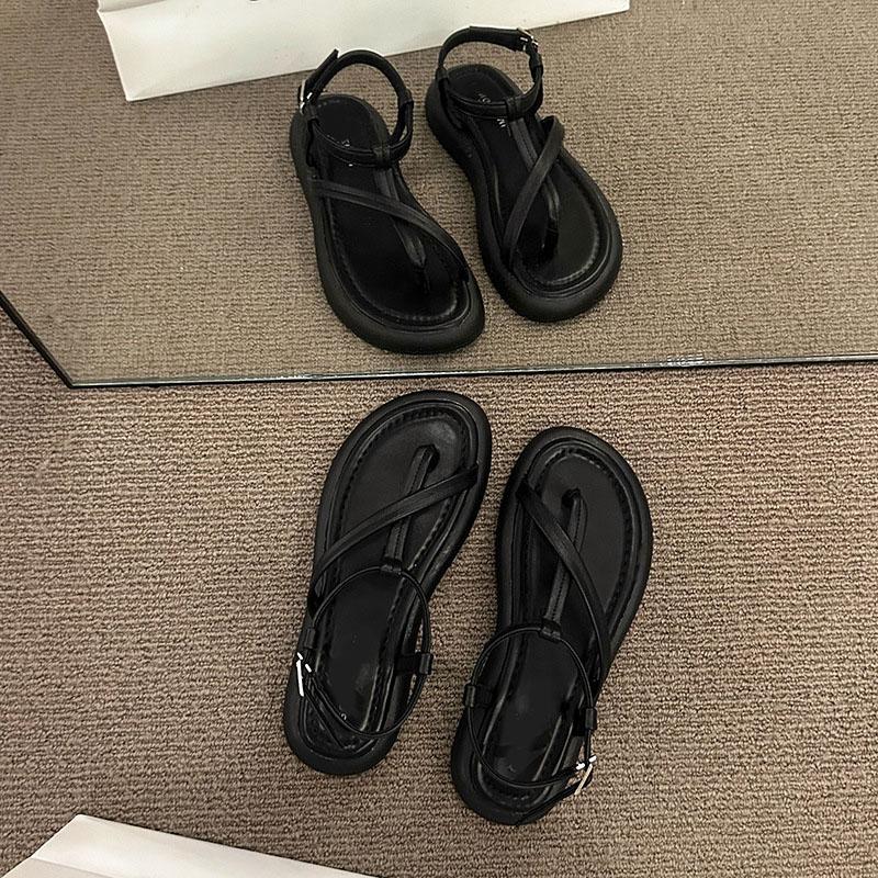 Модные женские сандалии Comemore на плоской подошве с перемычкой между пальцами, повседневные летние, новая мода, с перекрестными ремешками, на мягкой подошве, пляжная обувь, однотонные римские сандалии