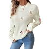 European 2026 Korean-Style Loose Round Neck Sweater with Ribbed Hem & Floral Embroidery for Women, Autumn/Winter Collection.