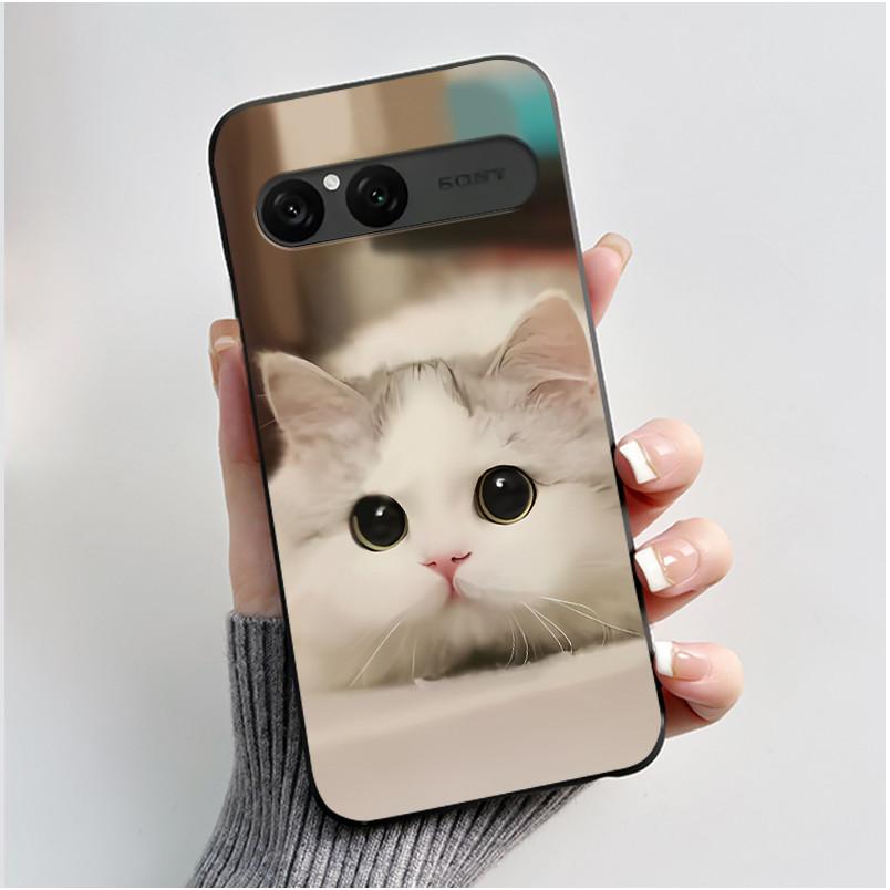 Cute Case For Sony Xperia 10 VII Fundas Capa Printing Shell Protective Cover Soft Silicone Cartoon Black Casing Coque