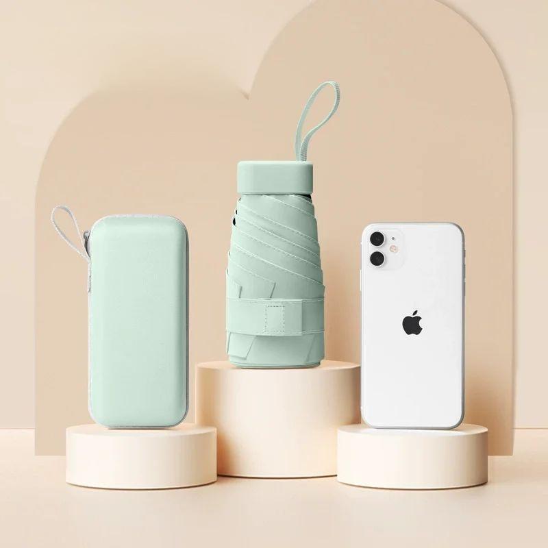 Мини Зонт от солнца 50+ Защита от УФ-лучей Капсула Дождь Двухцелевой Зонт Складной Зонт Высококлассный Женский Солнцезащитный Зонт Складной на 50%