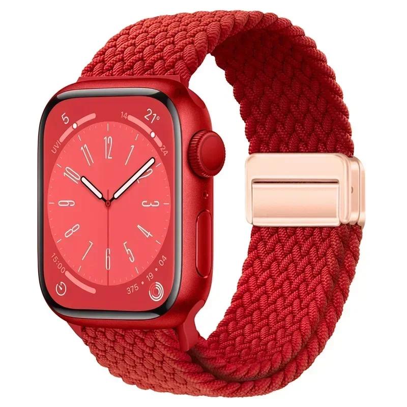 Плетеный нейлоновый ремешок-петля для Apple Watch Ultra2 49мм 9 8 7 45 41мм Металлический магнитный браслет-ремешок для 6 5 4 3 SE 44 40мм