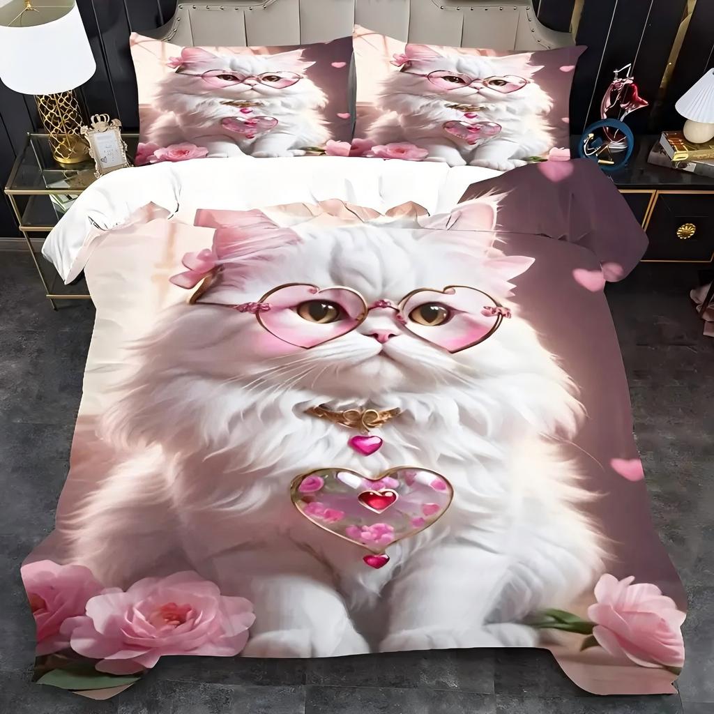 Милый кошачий узор с цветами, 3D-принт, комплект постельного белья, милая тема питомцев, модный художественный стиль, пододеяльник, мягкий, удобный, роскошный чехол для одеяла