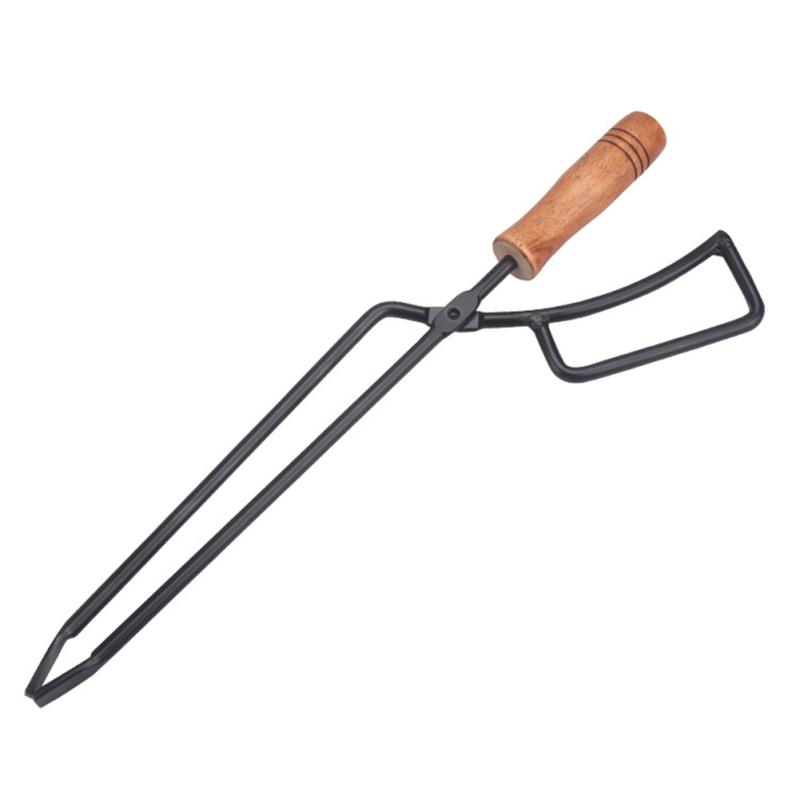 Щипцы для угля с деревянной ручкой, зажим для дров, инструмент, аксессуары для приготовления пищи для кемпинга на открытом воздухе