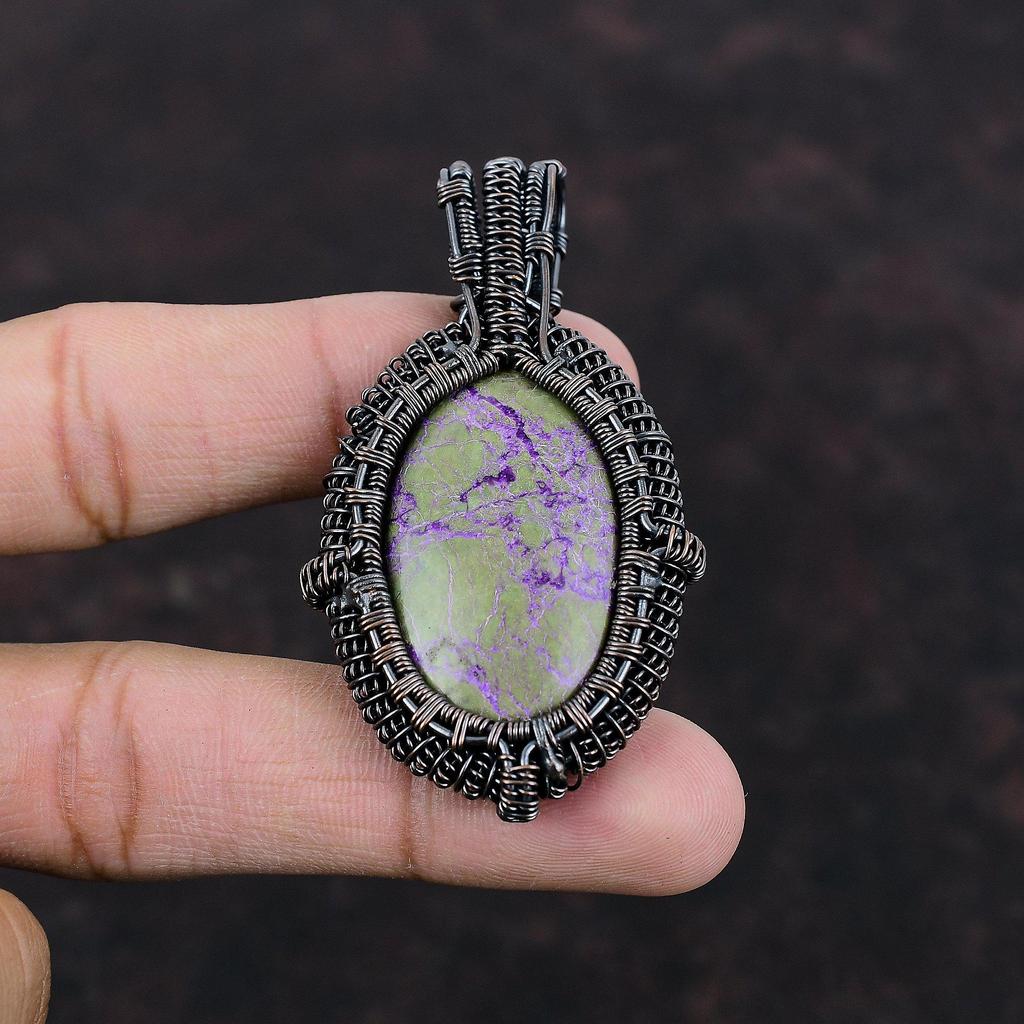 Пурпуритовый кулон, медная проволока, обернутый кулон, Пурпуритовые украшения, стильный кулон ручной работы, кулон с драгоценным камнем для женщин, медные украшения для подарка