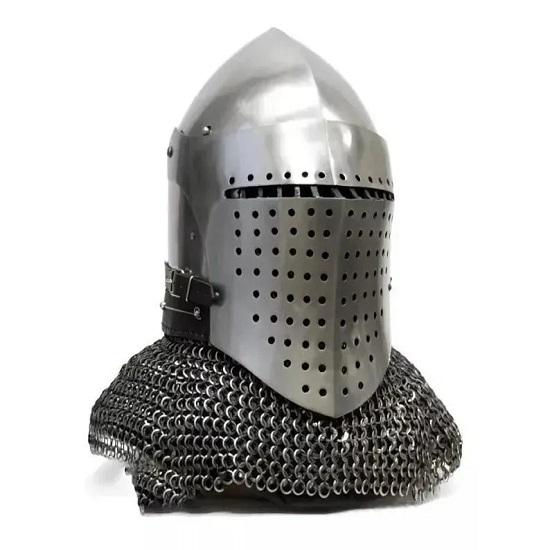 Bascinet Spoleto Helmet Armored Combat & Reenactment Helmet | LARP Battle Armor Helmet With Chainmail
