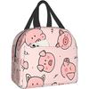 Милые мультяшные сумки для обеда со свиньей для женщин и мужчин, изолированная сумка для обеда Bento с передним карманом для офиса, школы, пикника