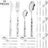 24Pcs Imitation Wooden Handle Cutlery Set Knife Dessert Fork Coffee Spoon Dinnerware Set Gold Kitchen Tableware Stainless Steel Flatware