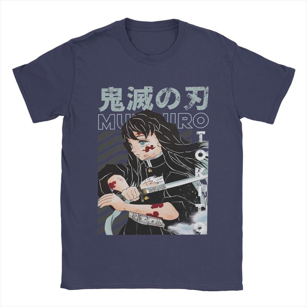 Креативные футболки с Муичиро Токито из «Истребителя демонов» для мужчин, хлопковая футболка с круглым вырезом, футболка с коротким рукавом, одежда больших размеров
