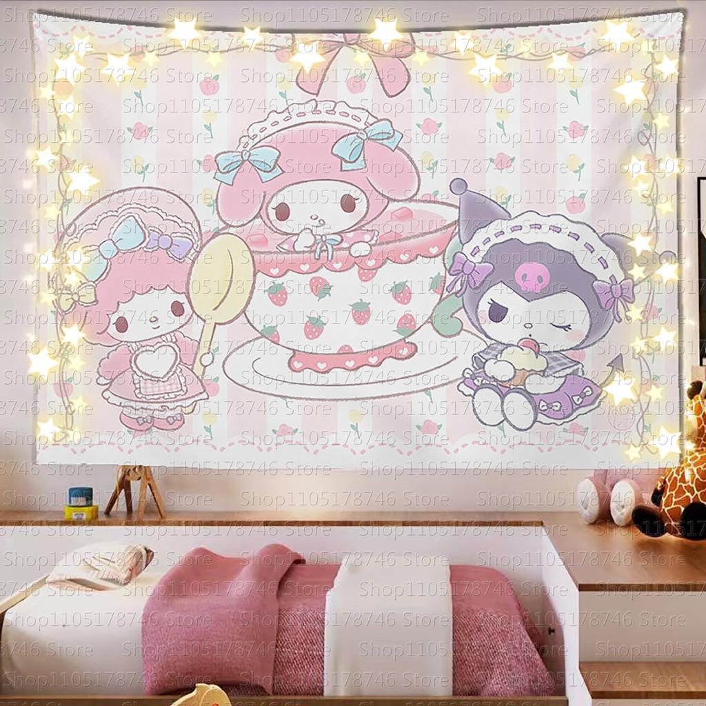 Sanrio Mikko Cute Cartoon Background Tapestry Ins Style Room Decor Hanging Cloth for Dormitory Rental Room Decor