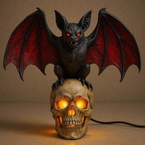 Gothic Bat Skull Wall Lamp 3D Skeleton Design Halloween Night Light Spooky Ambiance Light Horror Gift