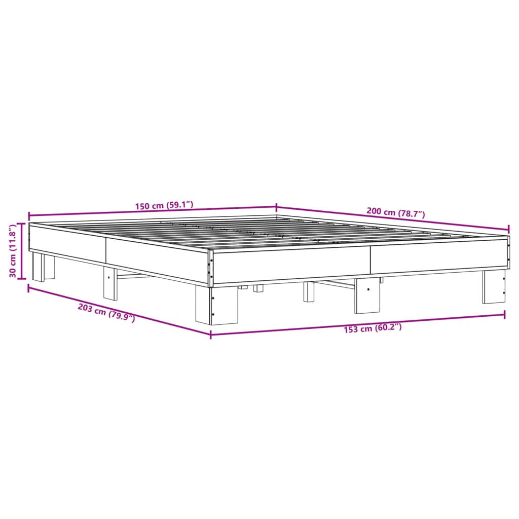 Bed Frame Black 150 x 200 cm Particleboard and Metal