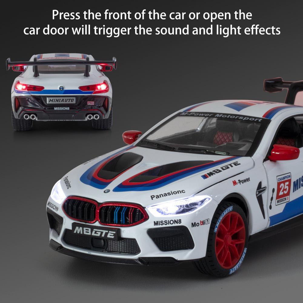 1/24 Scale M8 GTE Racing Diecast Car Model Toy, Pull Back Toy Vehicle with Sound and Light for Kids Toddler Boys Girls Gift Collection
