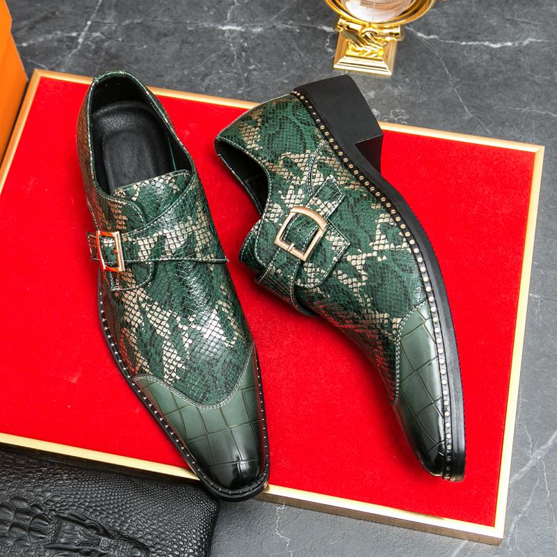 Модные мужские туфли-монки из змеиной кожи в стиле ретро с острым носком и пряжкой для бизнеса, офиса, свадьбы, формальные, удобные мужские туфли